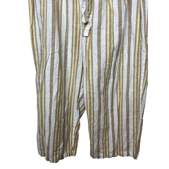 Mlle Gabrielle Plus 2X Cropped Pants Yellow White Striped High Rise Cotton - Picture 3 of 14